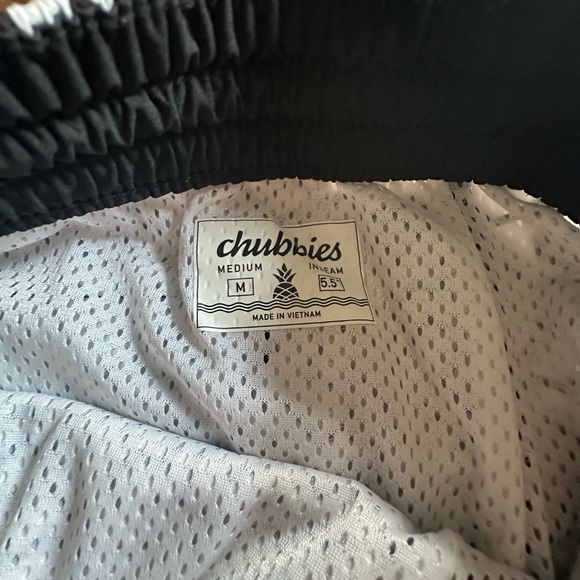 Chubbies Black and White Patterned Athletic Shorts with Red Accents - Picture 3 of 5